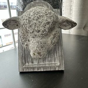 Super Cool!  Distressed Textured Lamb Head Mount Sculpture Plaque